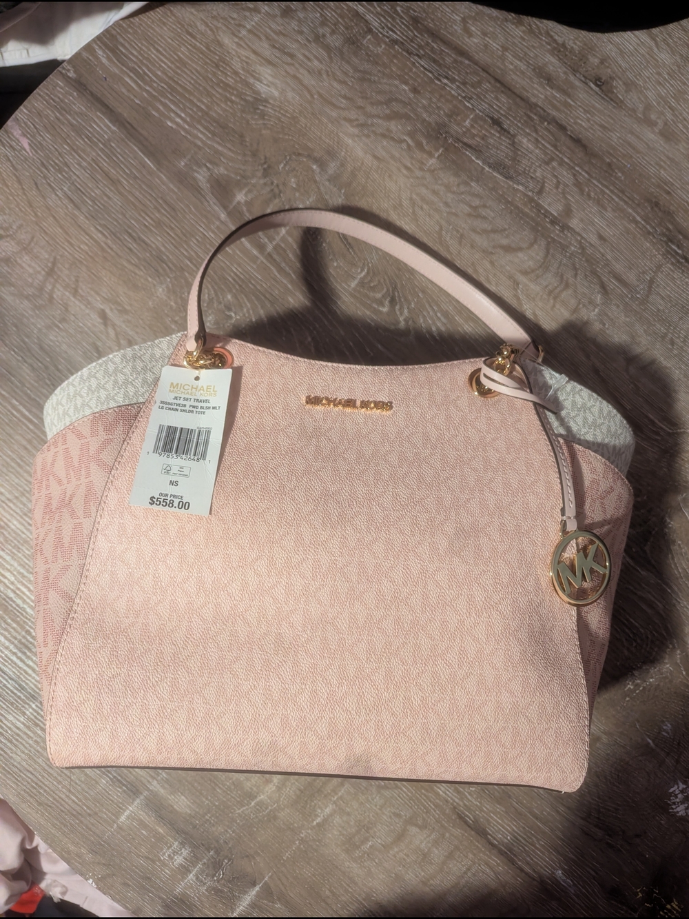 Michael Kors Pink and Cream Logo-Print Shoulder Bag